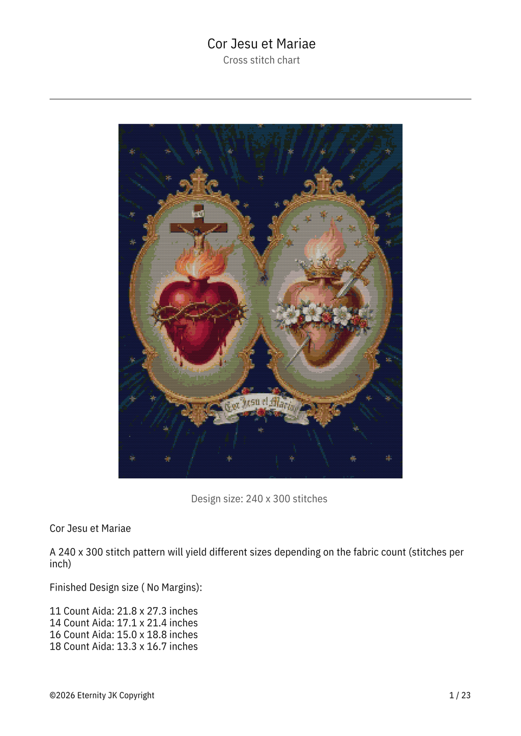 Holy Family Hearts - Cross Stitch Pattern ( Digital Download)