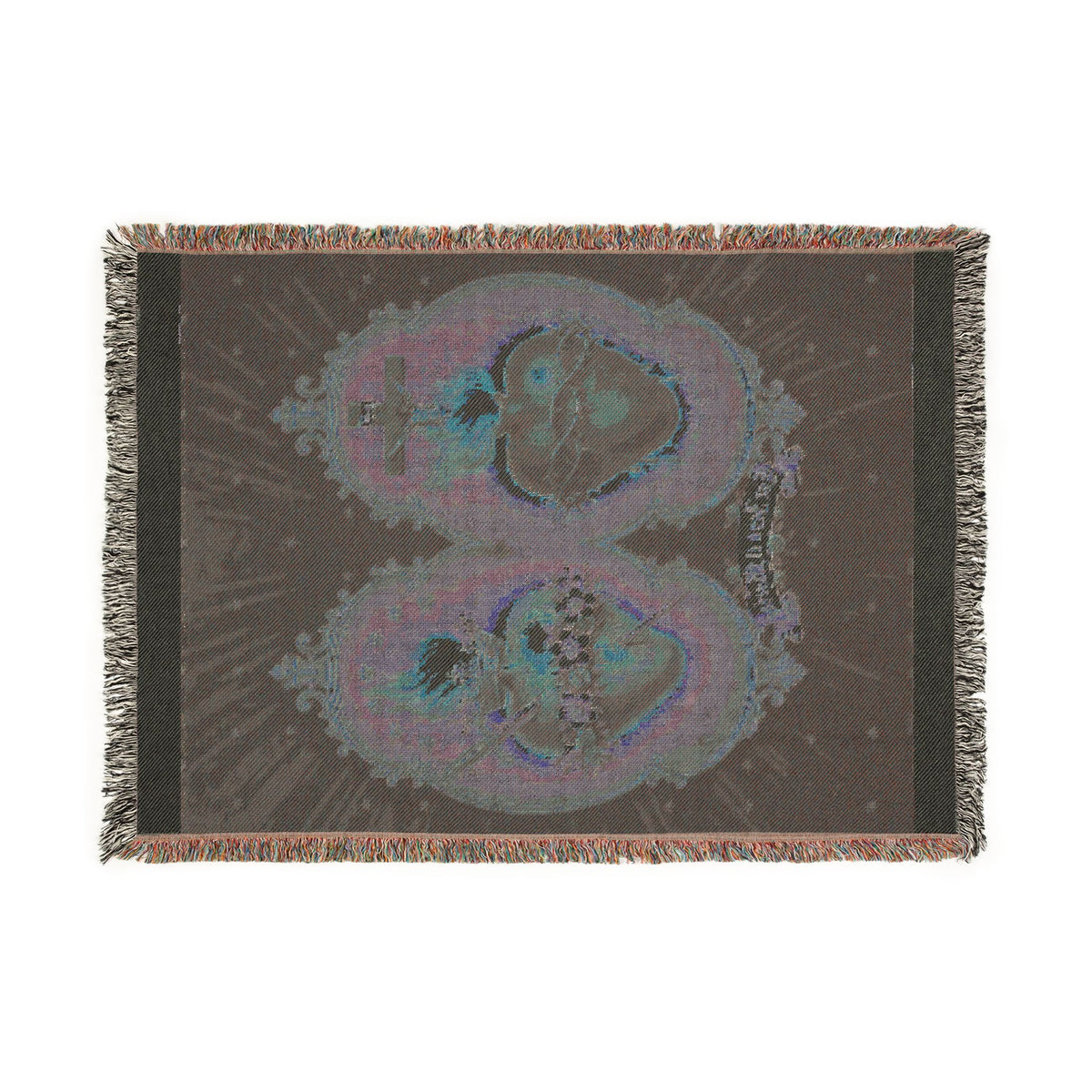 Religious Icon Woven Blanket — Sacred Heart & Madonna Tapestry Throw
