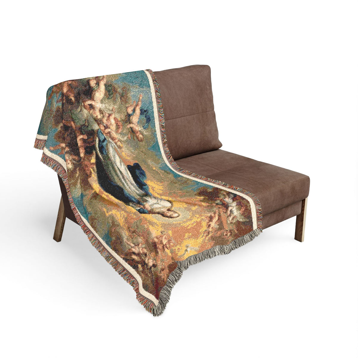 Religious Woven Blanket — Virgin Mary with Cherubs Tapestry Throw