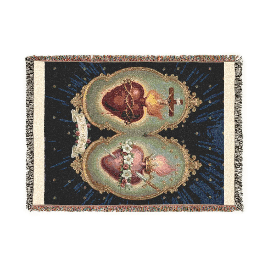 Religious Icon Woven Blanket — Sacred Heart & Madonna Tapestry Throw