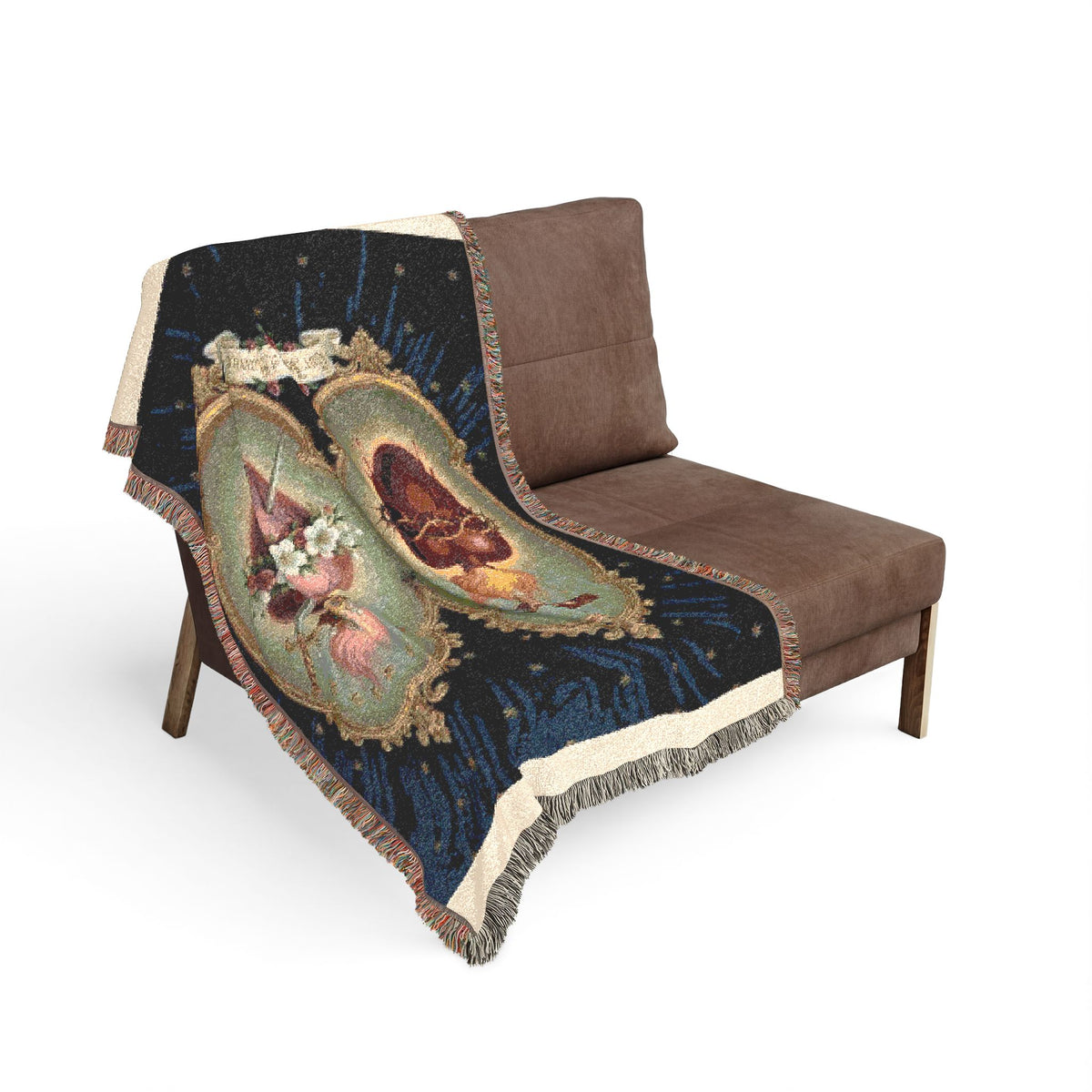 Religious Icon Woven Blanket — Sacred Heart & Madonna Tapestry Throw